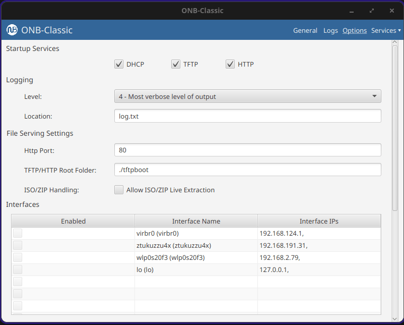ONB-Classic Settings Page